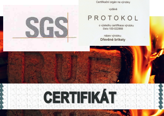 Loga certifikací a ověření na brikety